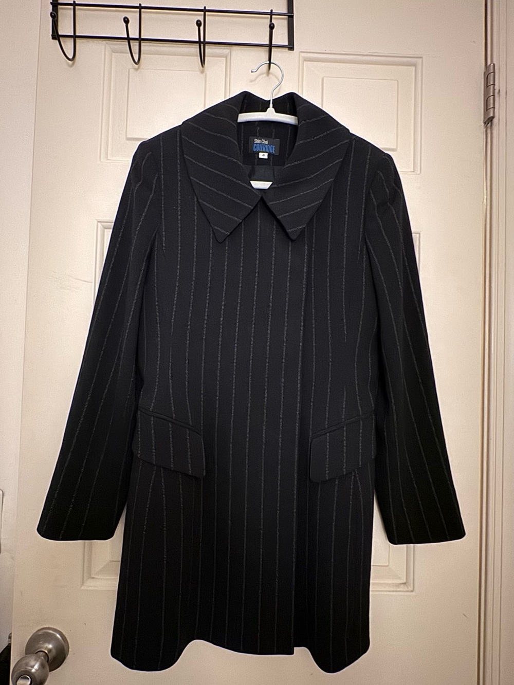 Shin Choi Black Pinstripe Tailored Blazer Coat